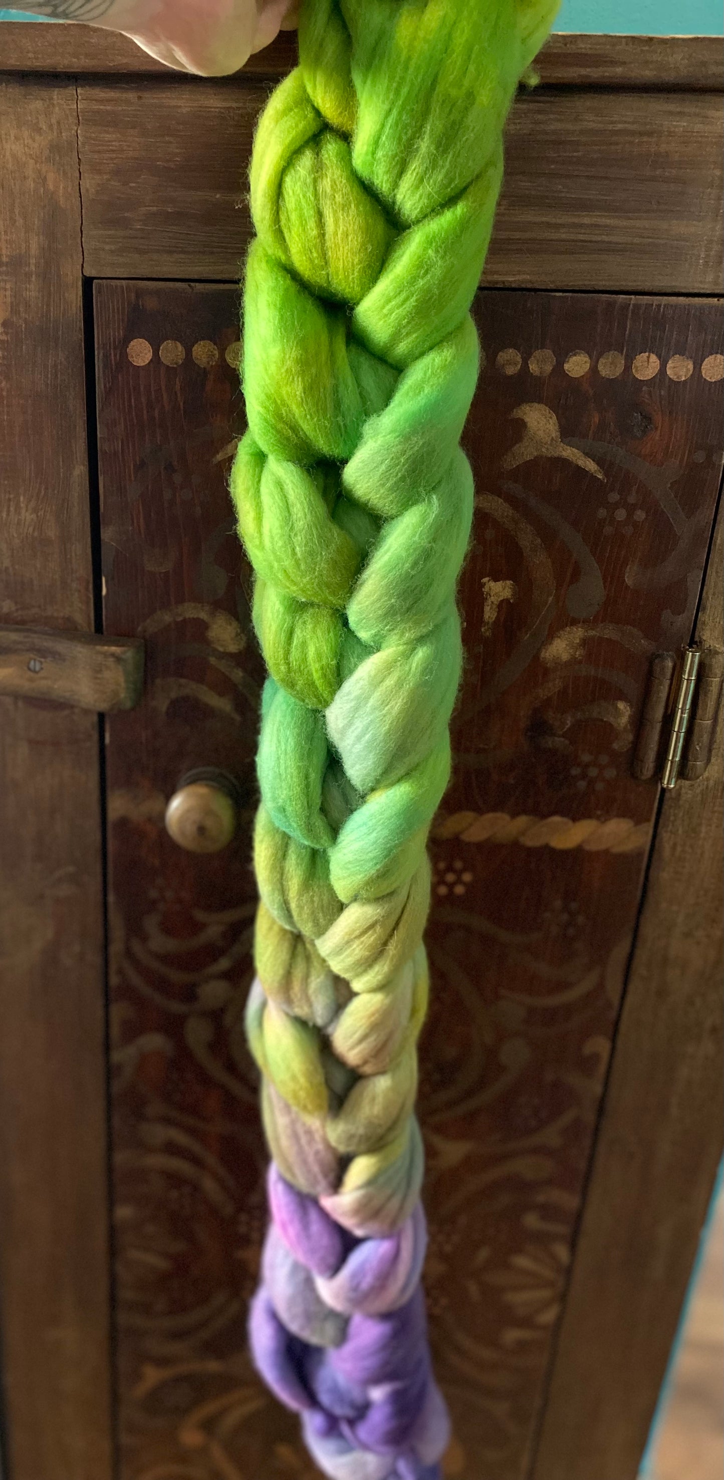 Untreated 19.5 Merino Combed - OOAK Green and Purple