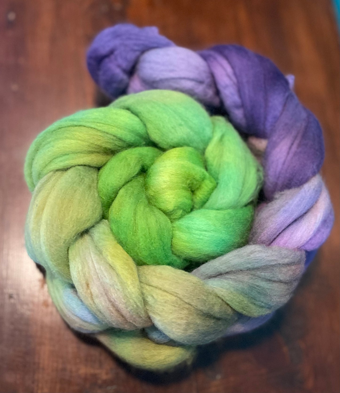 Untreated 19.5 Merino Combed - OOAK Green and Purple