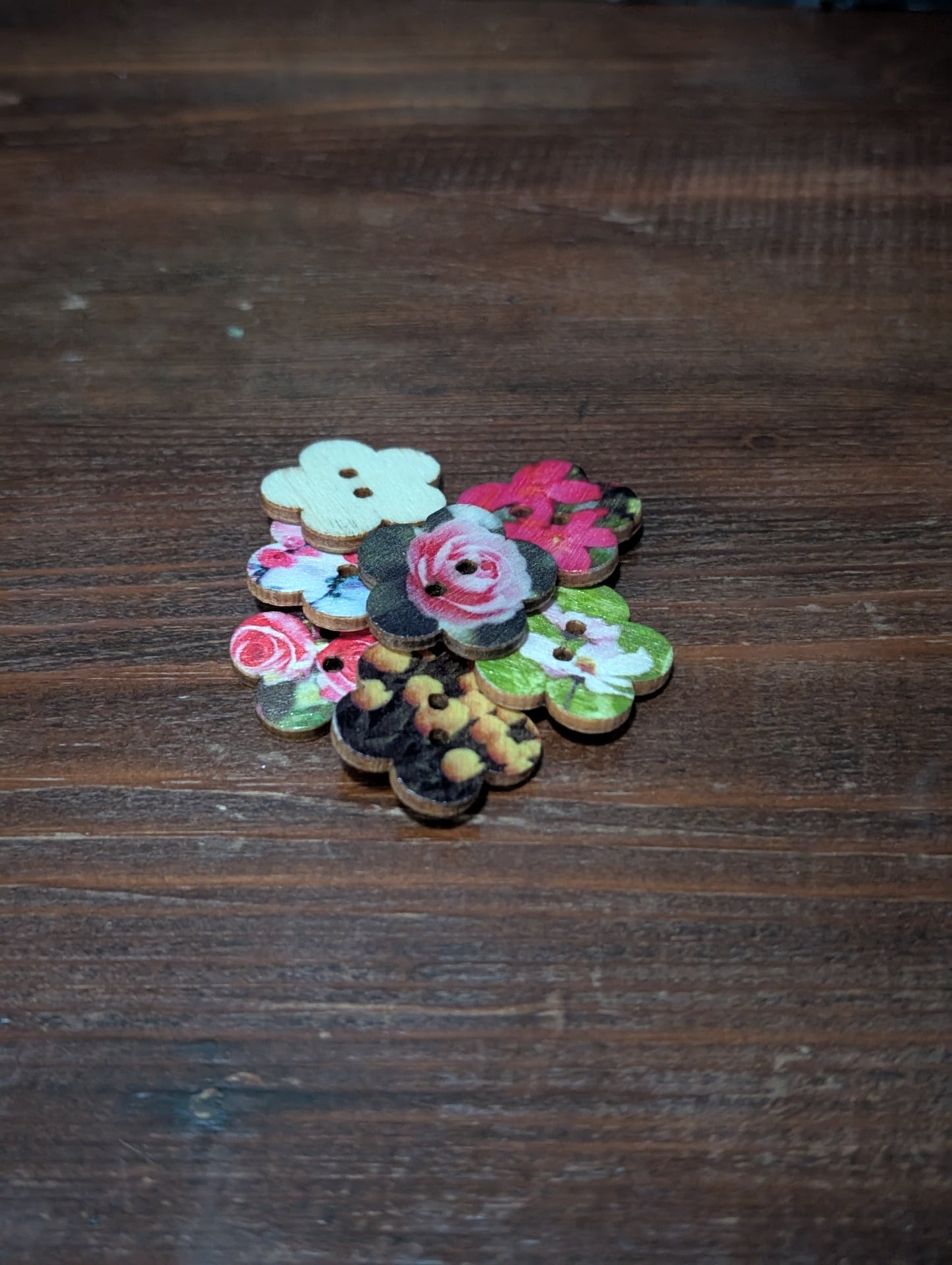 Dyed Wooden Flower Button
