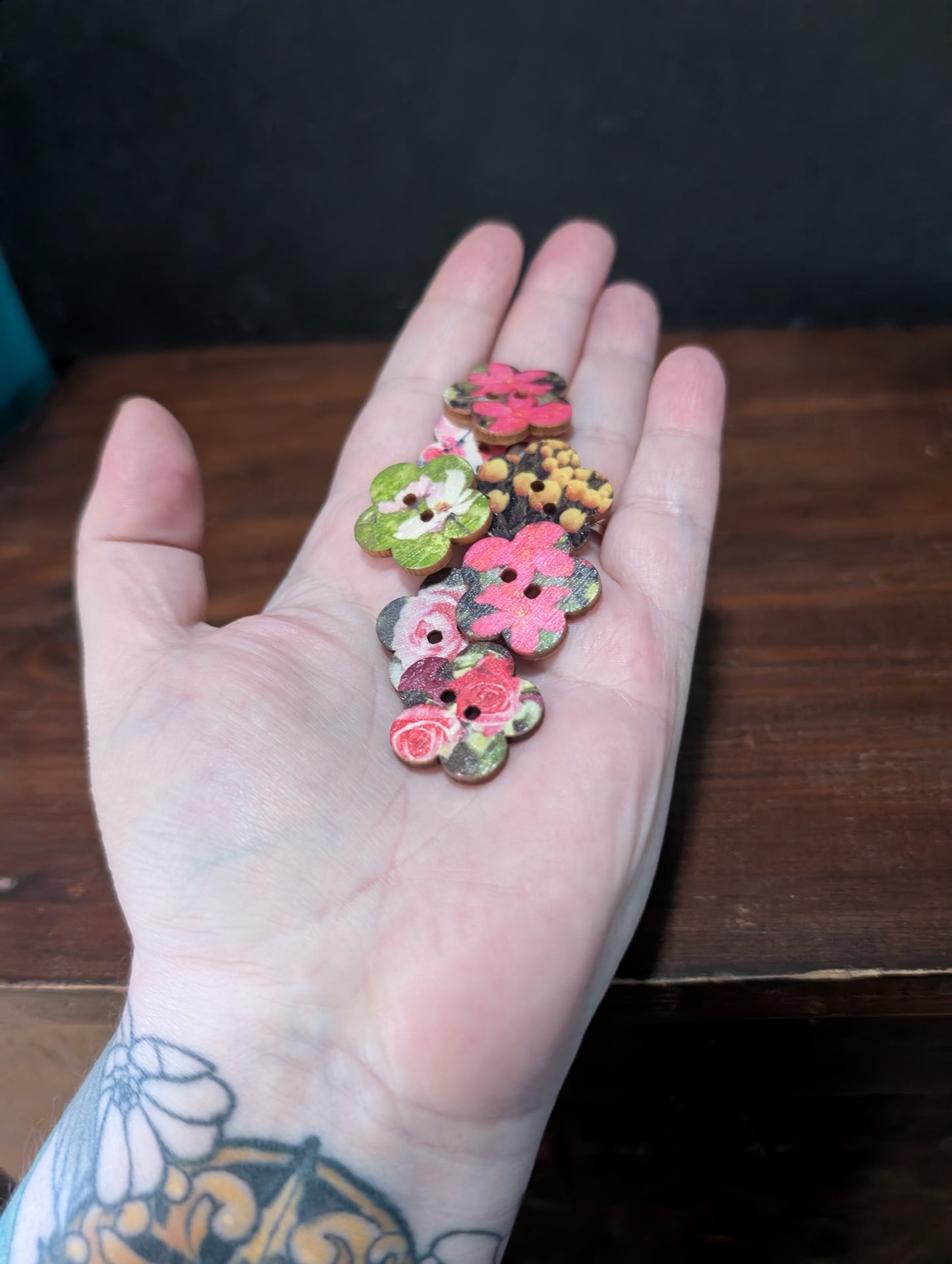 Dyed Wooden Flower Button